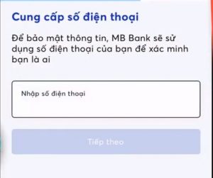 Nhập số điện thoại đăng ký tài khoản MB BANK