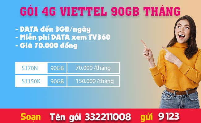 Sim 4G Viettel 90GB /tháng là gói cước gì?