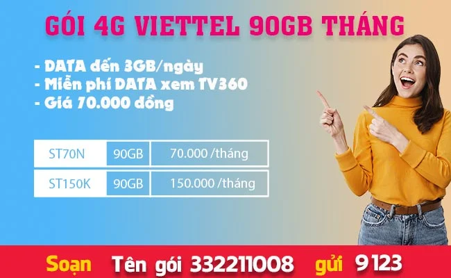 Sim 4G Viettel 90GB /tháng là gói cước gì?