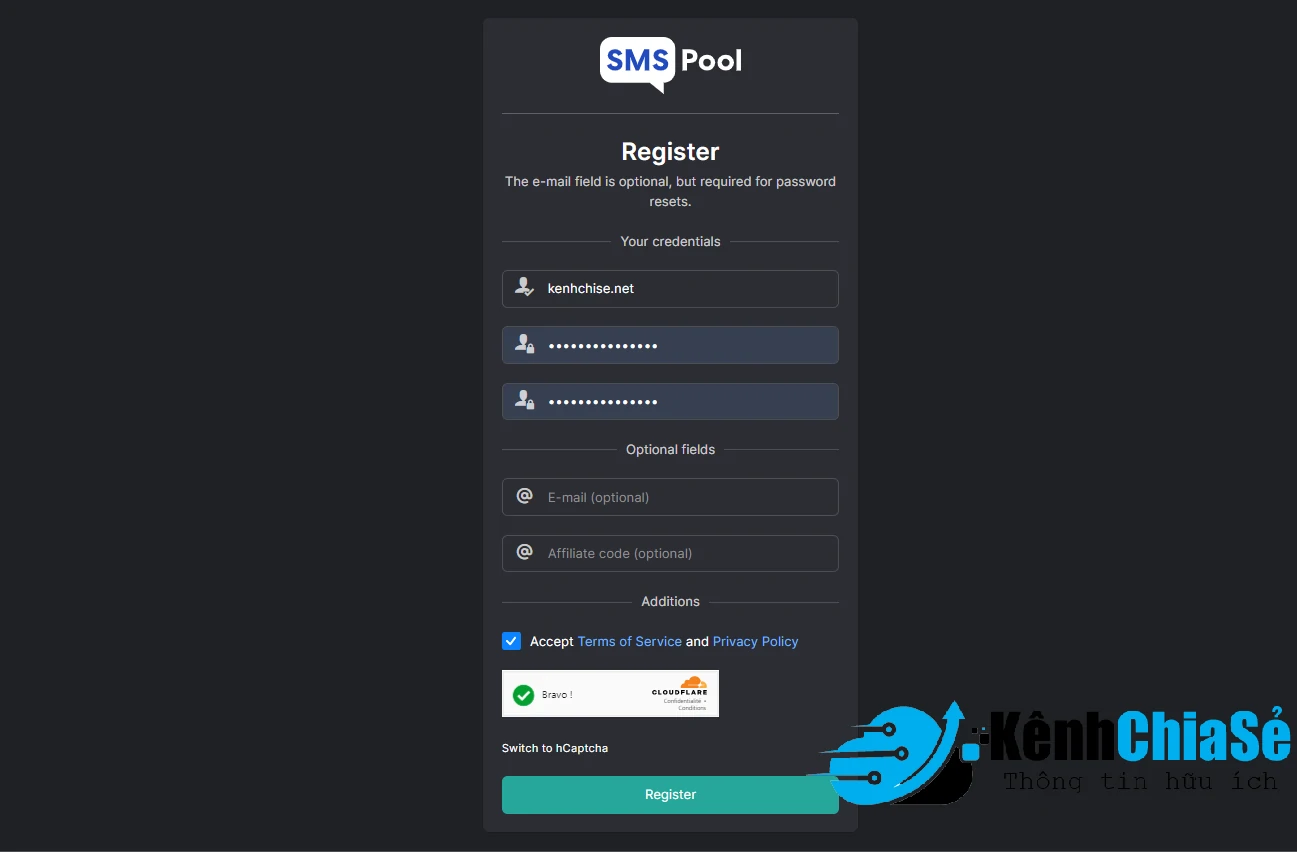 Đăng ký tài khoản SMSPOOL để tạo tài khoản ChatGPT